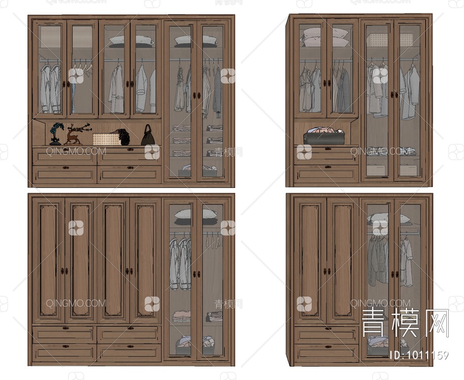 实木衣柜SU模型下载【ID:1011159】