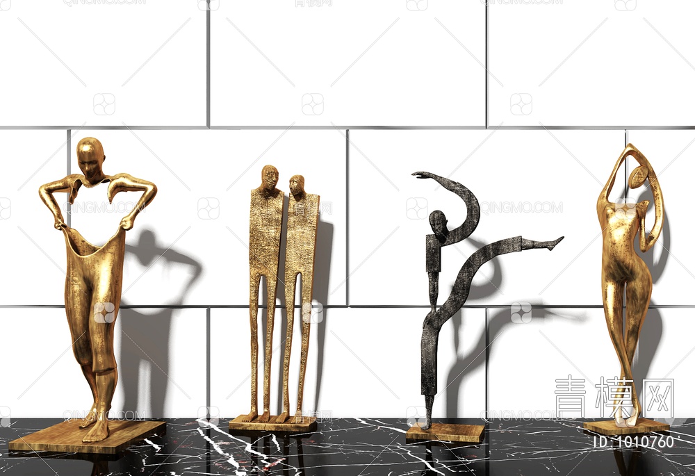抽象金属小人铜人雕塑3D模型下载【ID:1010760】