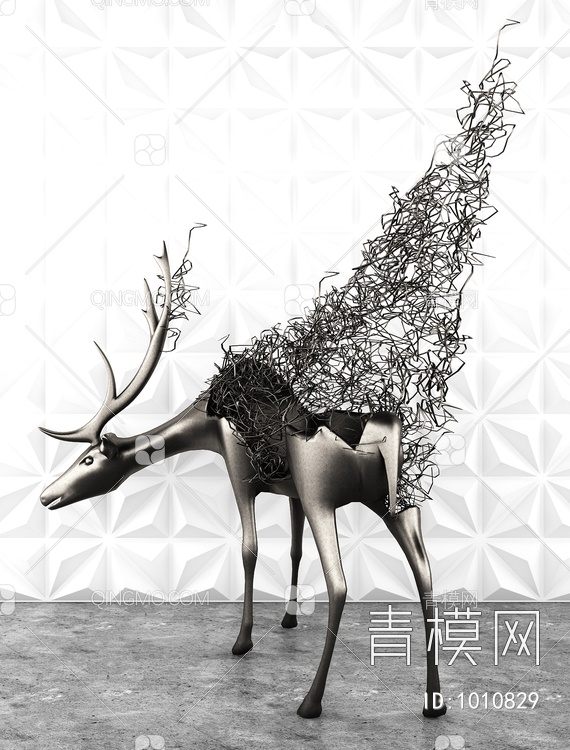 梅花鹿小鹿，金属雕塑3D模型下载【ID:1010829】