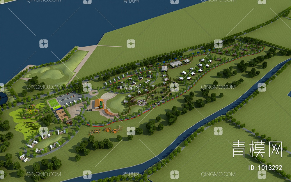 户外景观 房车 露营 停车区 运河植物 河流规划 行道树3D模型下载【ID:1013292】
