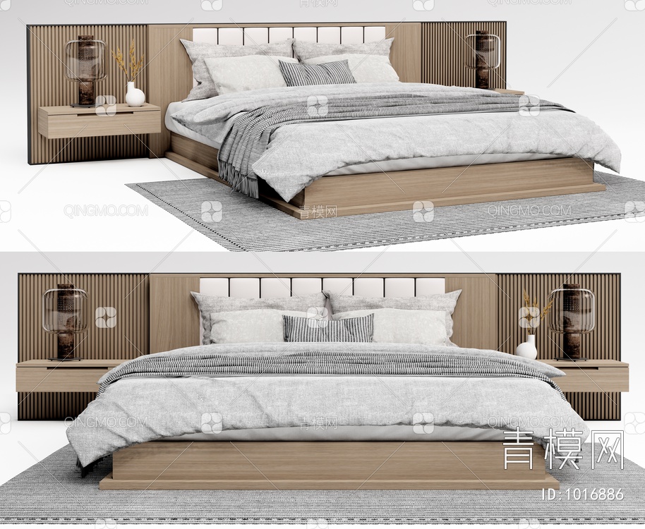 双人床组合 床头柜3D模型下载【ID:1016886】