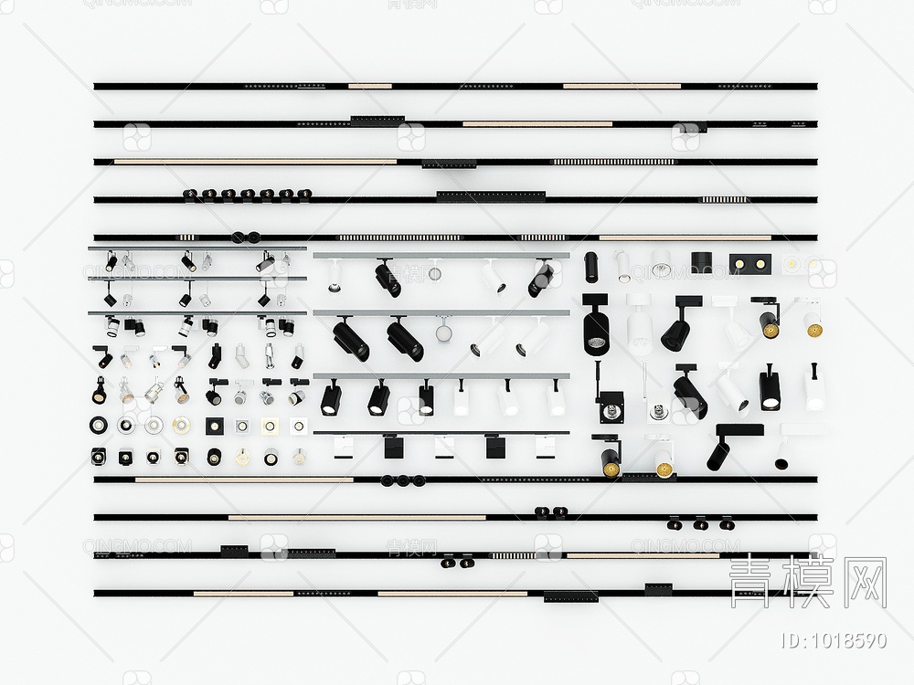 筒灯，射灯，牛眼灯，线性轨道灯，轨道射灯，客厅无主灯3D模型下载【ID:1018590】
