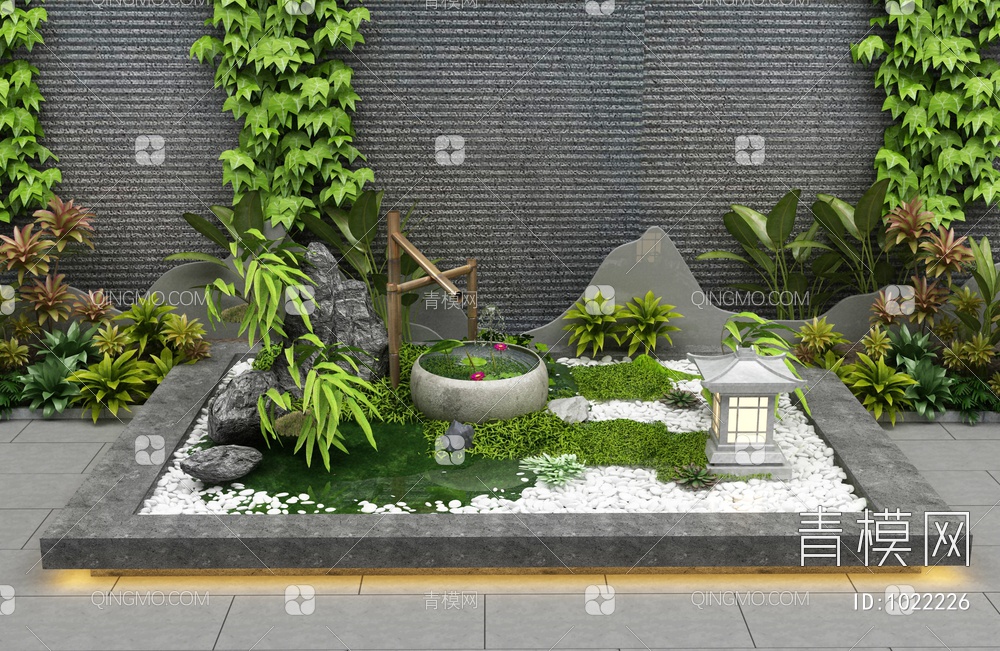 园艺小品 假山 绿植 水景3D模型下载【ID:1022226】