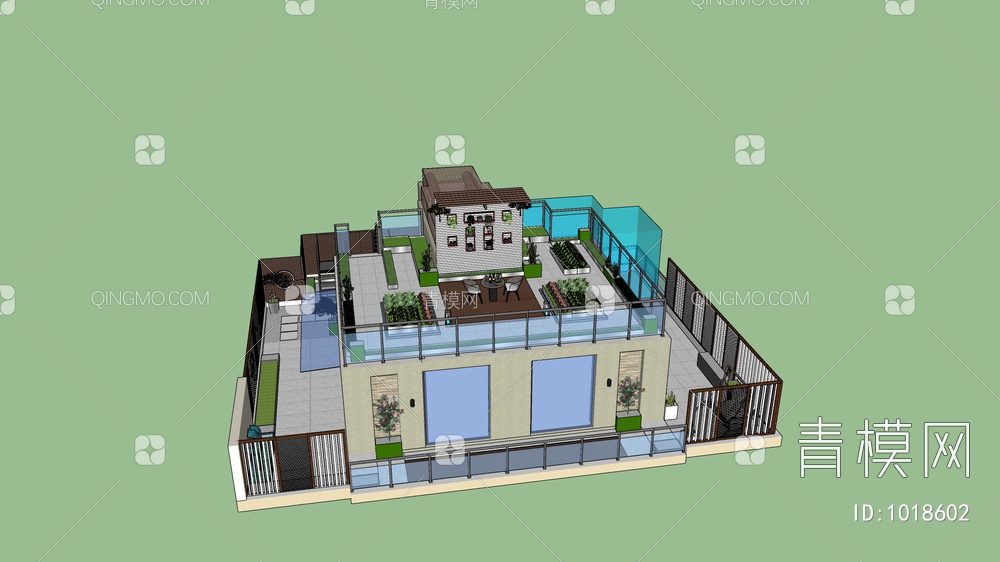 屋顶花园SU模型下载【ID:1018602】