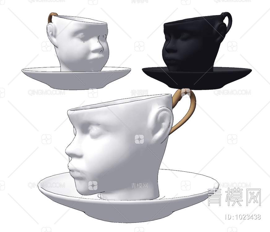 创意人头咖啡杯SU模型下载【ID:1023438】