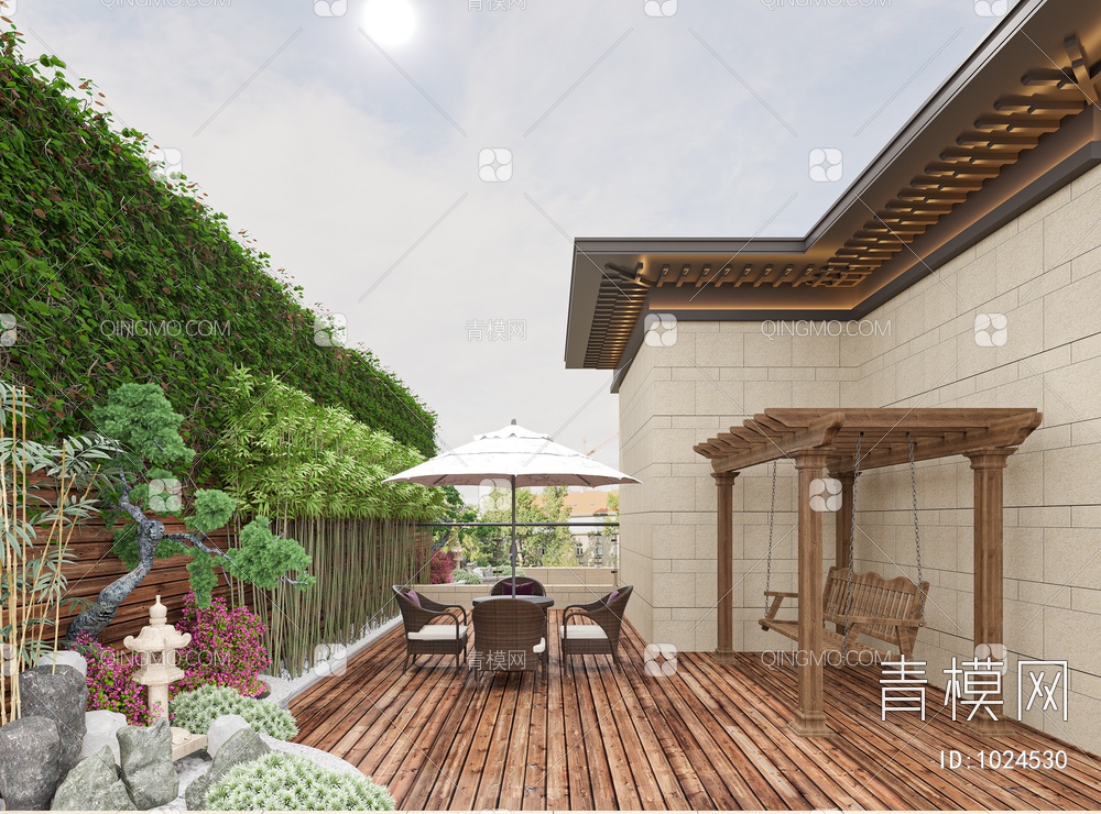 阳台，花园，植物，亭子3D模型下载【ID:1024530】