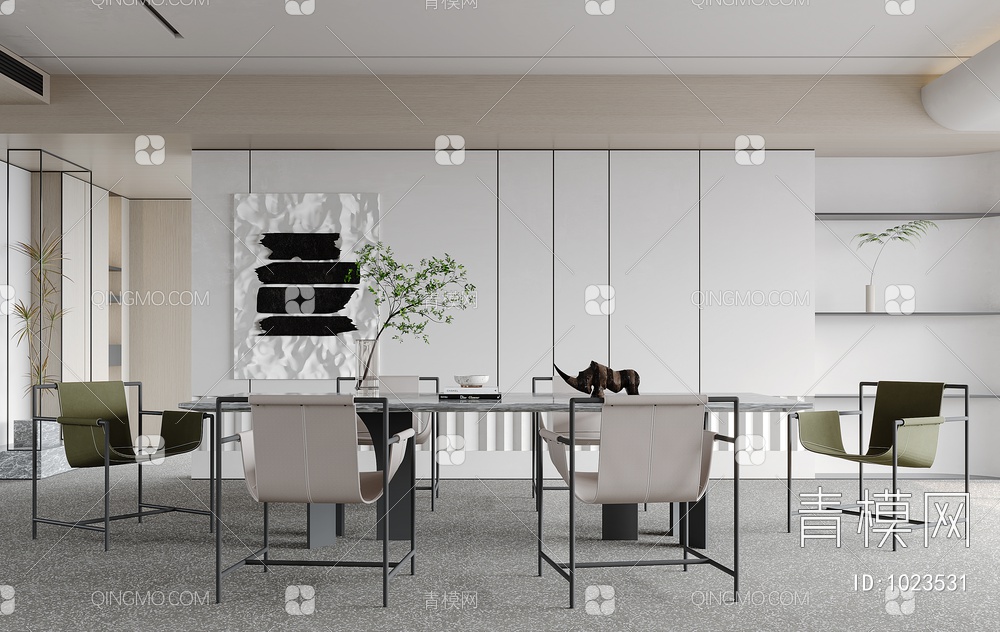 餐厅 餐桌 餐椅 饰品 窗帘 地板3D模型下载【ID:1023531】