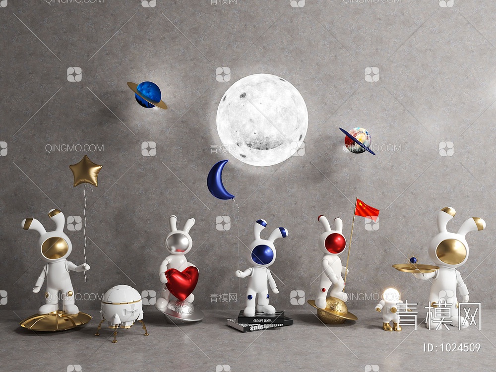 网红太空兔创意装饰摆件3D模型下载【ID:1024509】
