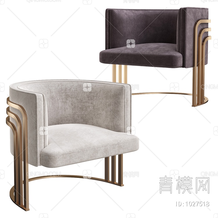 Kara lounge chair 金属布绒单椅3D模型下载【ID:1027518】
