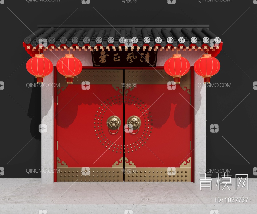 古建门头，红漆，寺3D模型下载【ID:1027737】