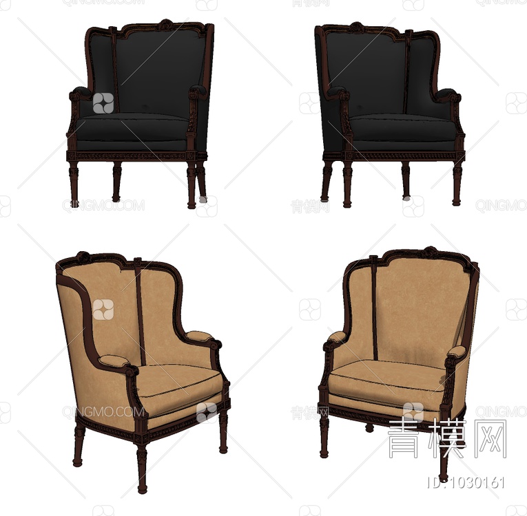 布艺皮革单人椅子SU模型下载【ID:1030161】