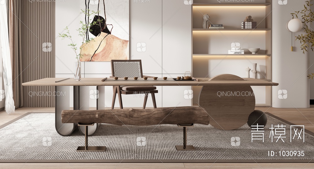 茶室 茶餐桌椅组合 装饰画 摆件3D模型下载【ID:1030935】