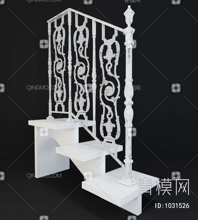 铁艺雕花栏杆 护栏3D模型下载【ID:1031526】