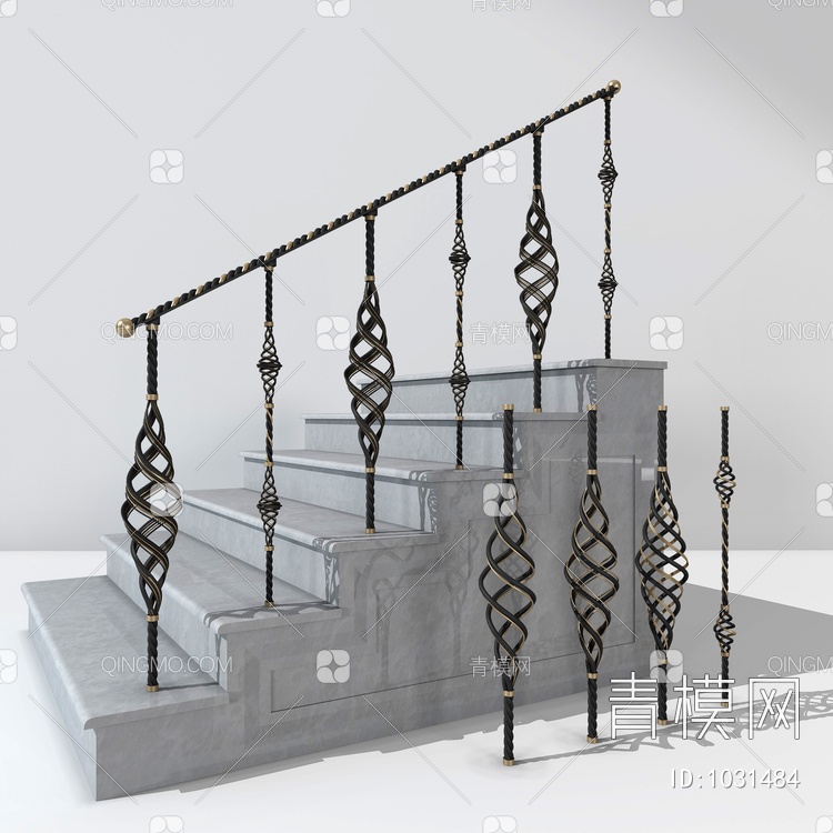 铁艺雕花栏杆护栏3D模型下载【ID:1031484】
