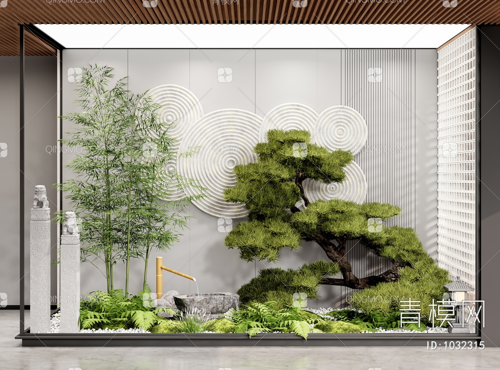 庭院景观小品 松树 蕨类植物SU模型下载【ID:1032315】