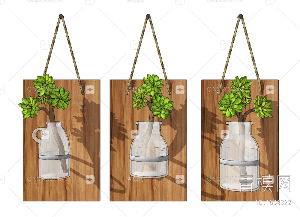 壁挂绿植装饰花瓶，挂件SU模型下载【ID:1034322】