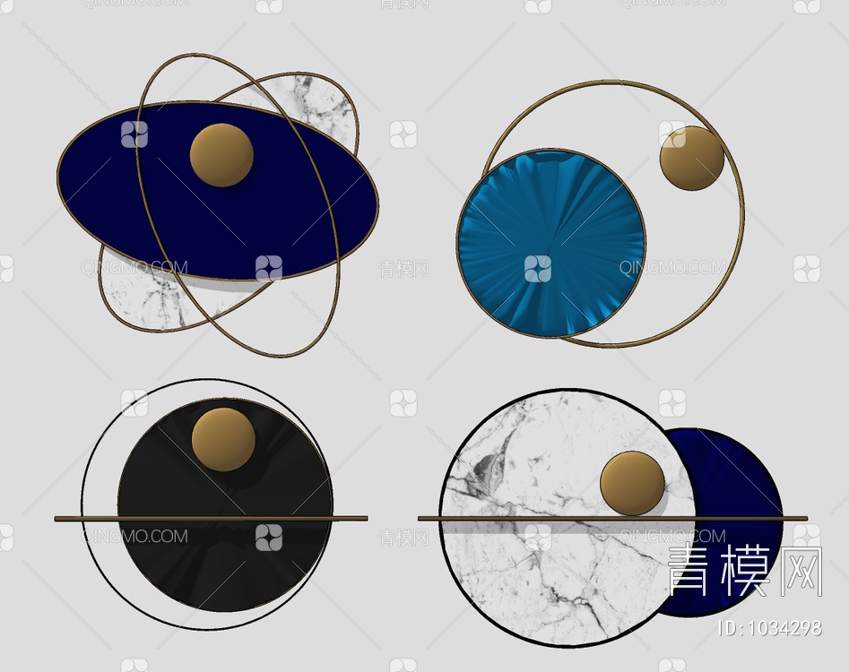 圆形金属墙饰，挂件SU模型下载【ID:1034298】