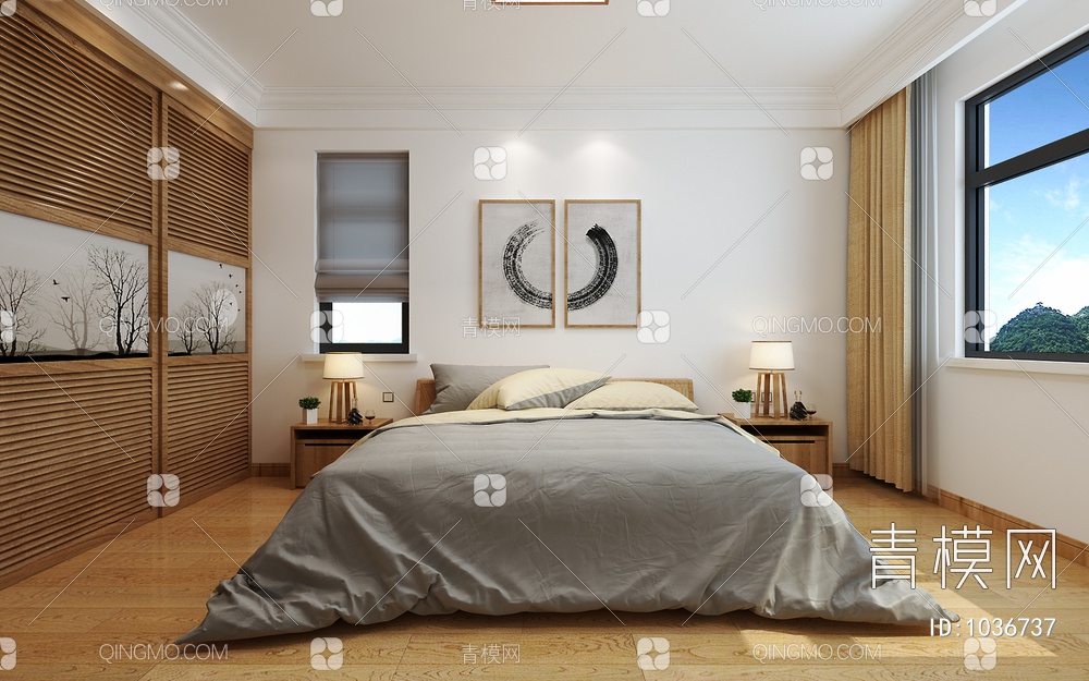 卧室 双人床3D模型下载【ID:1036737】