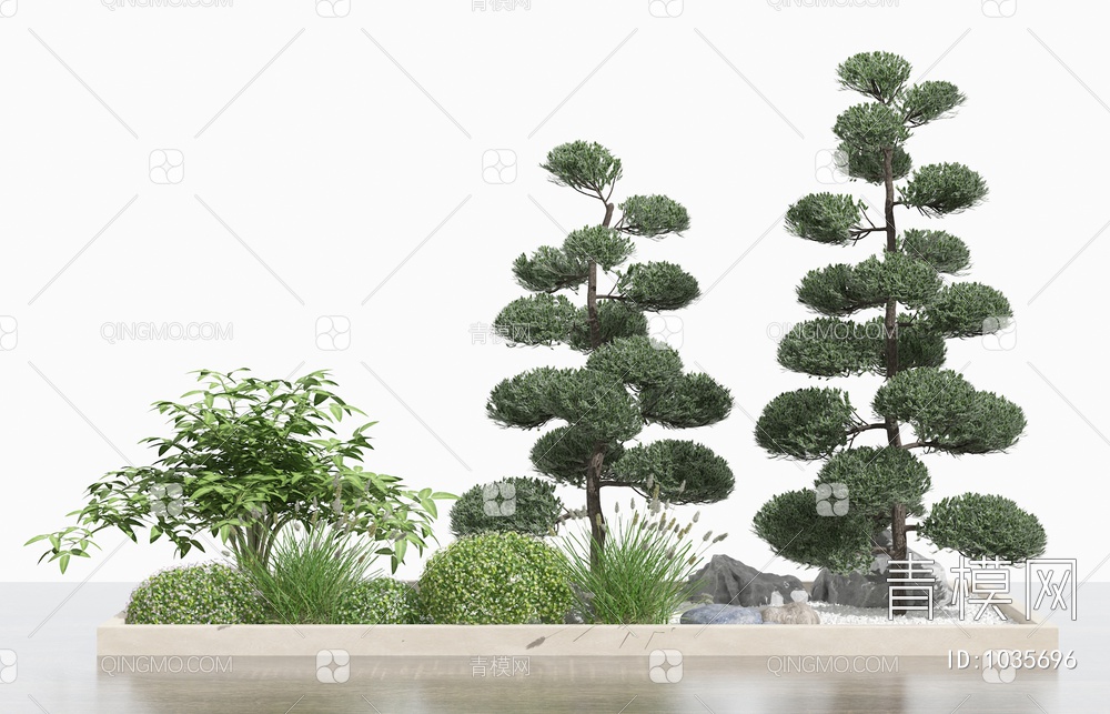 石头树木绿植园艺景观3D模型下载【ID:1035696】