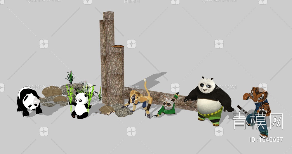 熊猫景观雕塑SU模型下载【ID:1040637】