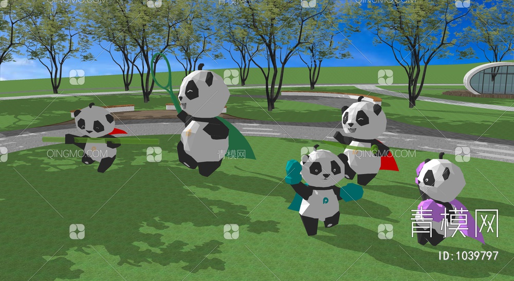 运动熊猫雕塑SU模型下载【ID:1039797】