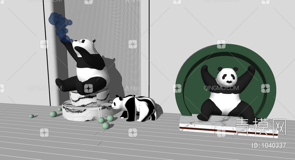 熊猫雕塑SU模型下载【ID:1040337】