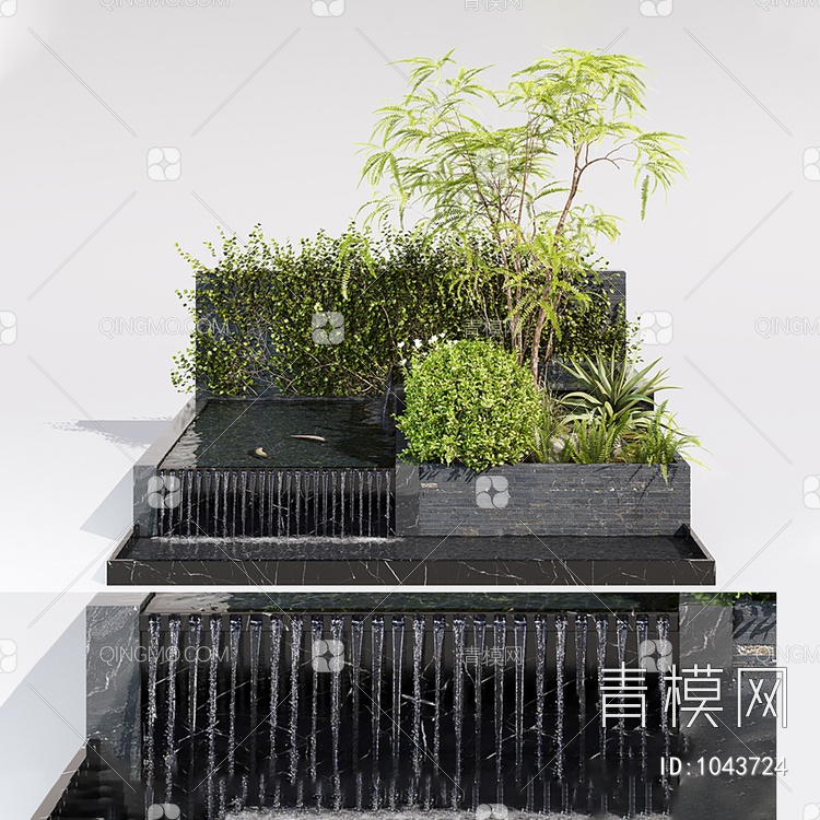 别墅庭院 养鱼池 绿植3D模型下载【ID:1043724】