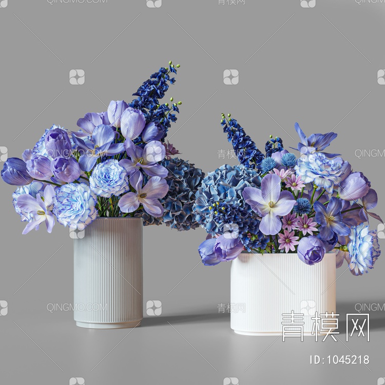 蓝色鲜花摆件组合3D模型下载【ID:1045218】