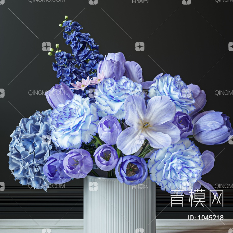蓝色鲜花摆件组合3D模型下载【ID:1045218】