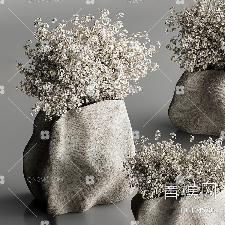 陶瓷花瓶干花组合摆件3D模型下载【ID:1045230】