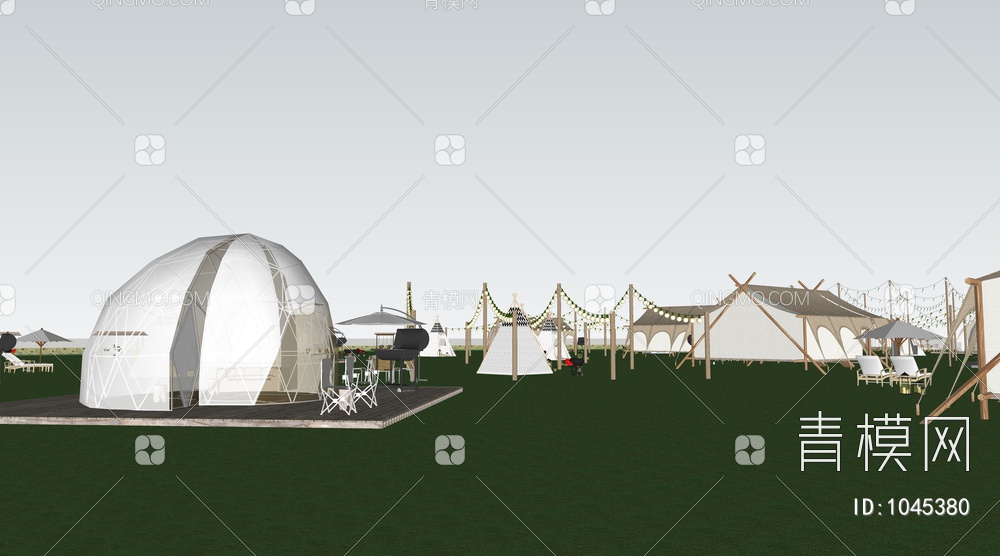 帐篷营地SU模型下载【ID:1045380】