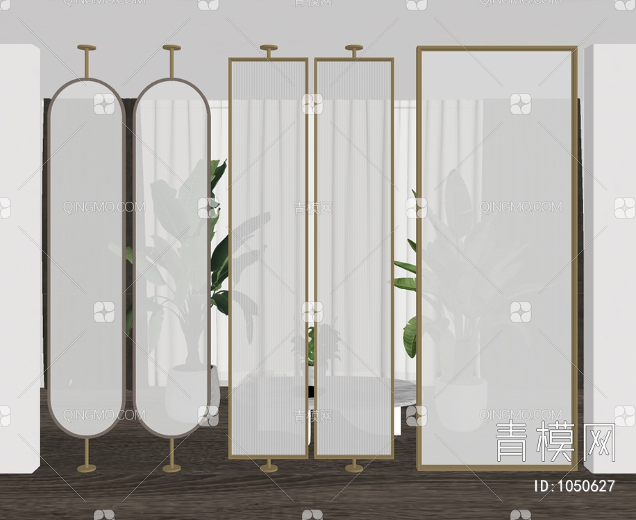 玻璃屏风隔断SU模型下载【ID:1050627】