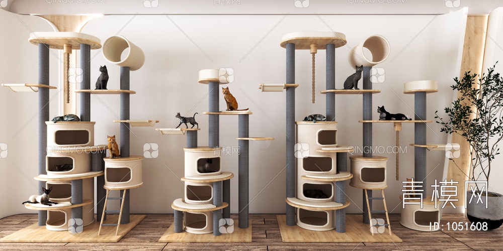 猫爬架 猫窝 猫 宠物用品3D模型下载【ID:1051608】