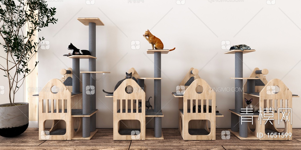 猫爬架 猫窝 猫 宠物用品3D模型下载【ID:1051599】