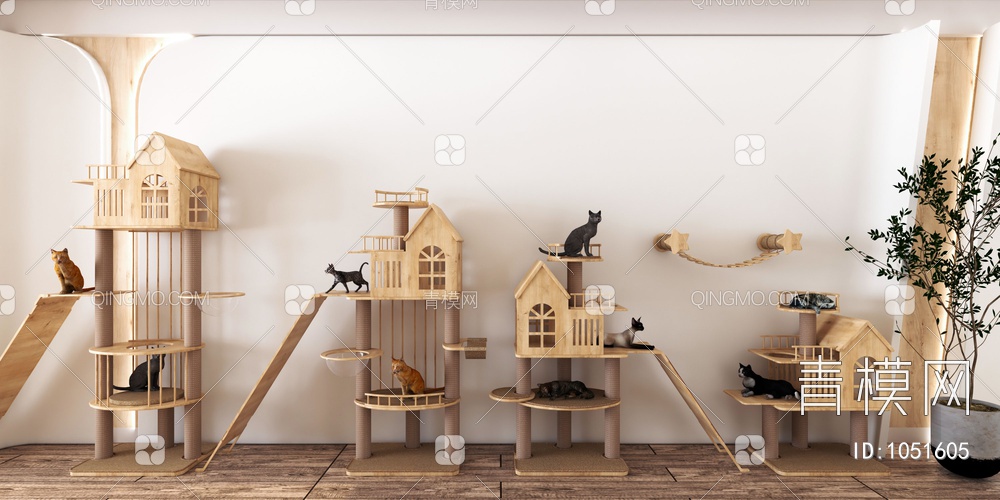 猫爬架 猫窝 猫 宠物用品3D模型下载【ID:1051605】