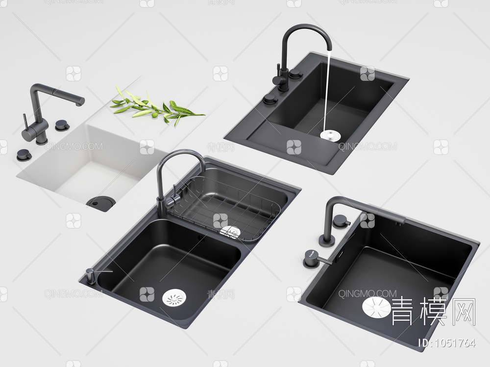 厨房嵌入式水槽 洗菜盆 水龙头3D模型下载【ID:1051764】