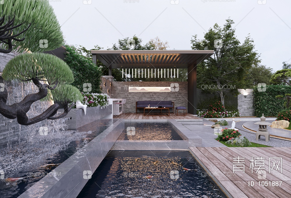 别墅庭院，花园3D模型下载【ID:1051887】
