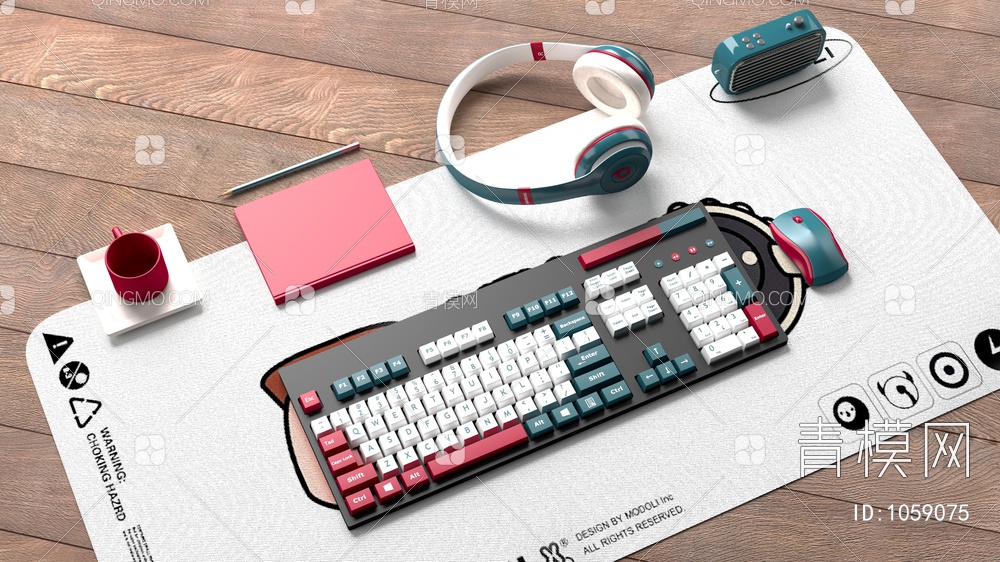 黑色键盘 鼠标 耳机 音响组合3D模型下载【ID:1059075】