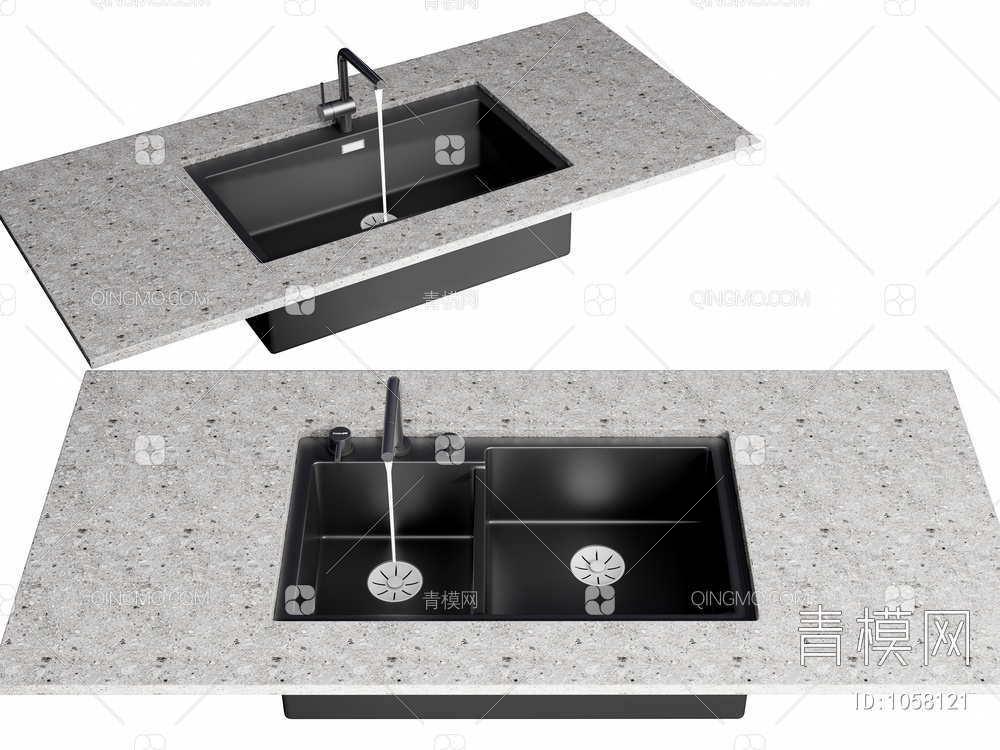 嵌入式水槽 洗菜盆 水龙头3D模型下载【ID:1058121】