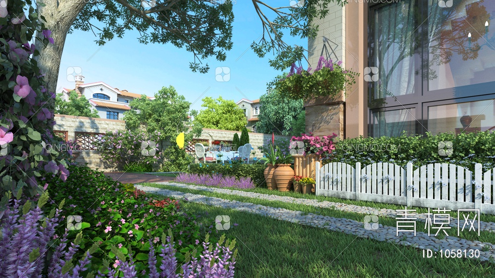 住宅建筑 庭院景观3D模型下载【ID:1058130】