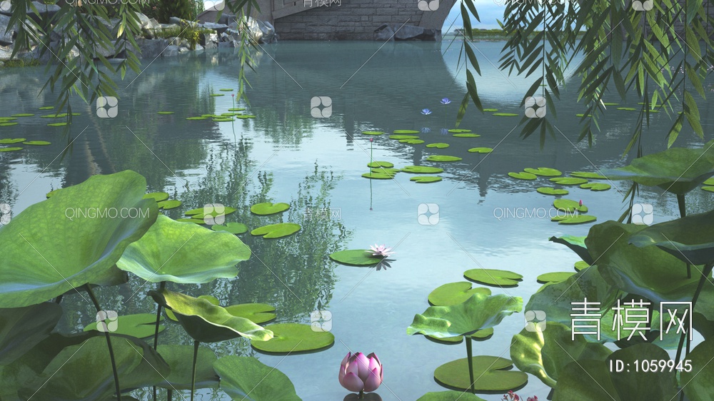 湖景荷塘3D模型下载【ID:1059945】