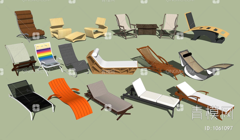 室外沙滩椅SU模型下载【ID:1061097】