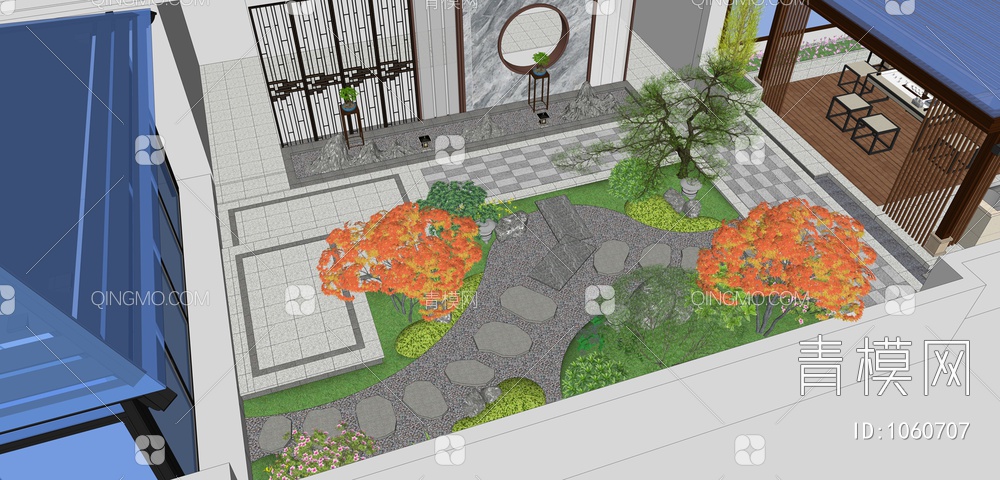 庭院景观设计SU模型下载【ID:1060707】