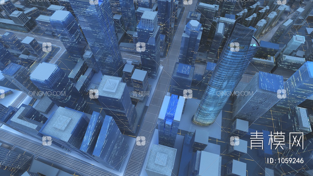 城市建筑夜景3D模型下载【ID:1059246】