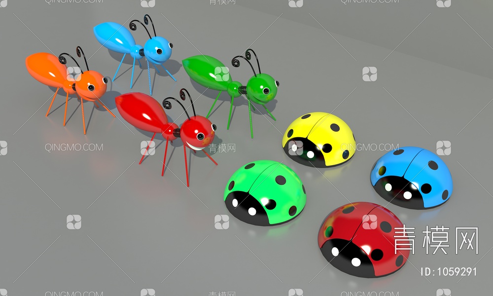 景观小品昆虫雕塑、蚂蚁、七星瓢虫3D模型下载【ID:1059291】