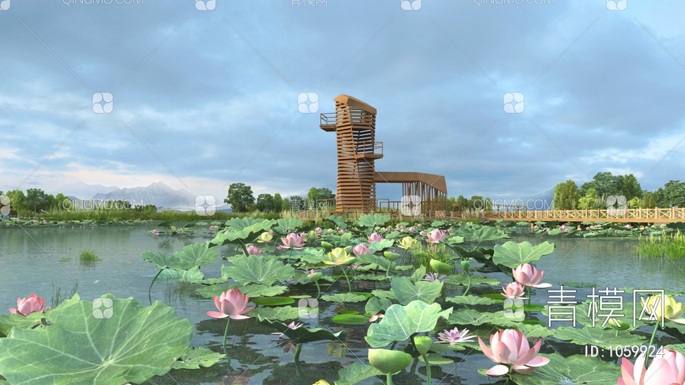 湖景荷塘3D模型下载【ID:1059924】
