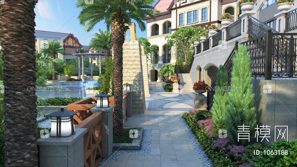 住宅建筑园林景观3D模型下载【ID:1063188】