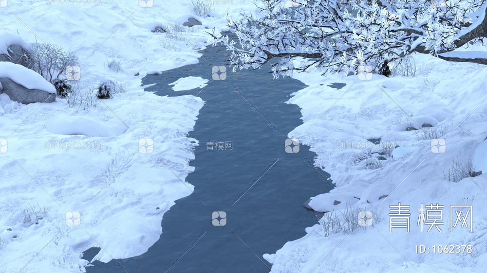 河道雪景景观3D模型下载【ID:1062378】