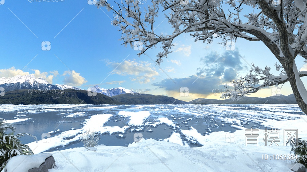 湖边雪景景观3D模型下载【ID:1062384】