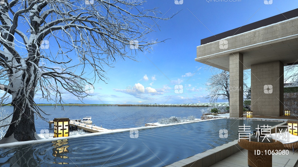 别墅泳池 雪景景观3D模型下载【ID:1063080】